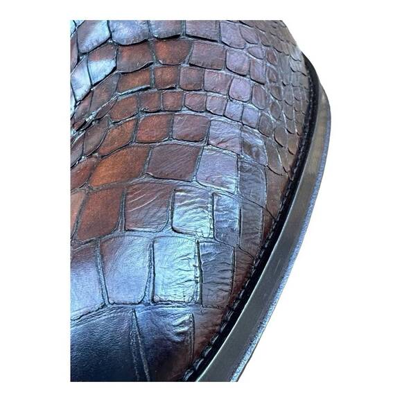 Jo Ghost  Men Croc-Embossed Monk Shoes Brown Leather - Picture 7 of 10